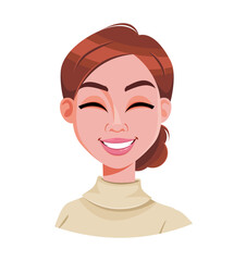 Face expression of brown haired woman, laughing