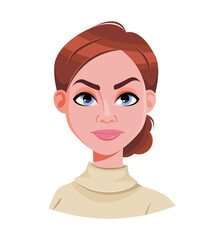 Face expression of brown haired woman, angry