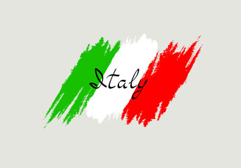 Fototapeta na wymiar Italian flag with handwritten lettering Italy brush stroked national country design element