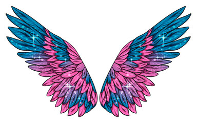 Beautiful bright magic glittery pink blue wings