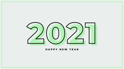 2021 Happy New Year modern banner, sign, design concept, cover, greeting card, template, social media post with abstract grey and green text on a light background. 