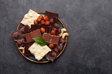 Various chocolate pieces and nuts