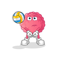 brain play volleyball mascot. cartoon vector