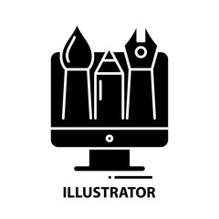 illustrator icon, black vector sign with editable strokes, concept illustration