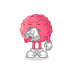 brain blowing nose character. cartoon mascot vector