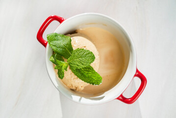 ice cream ball with mint