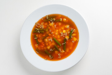 Minestrone-traditional Italian thick vegetable soup with seasonal vegetables