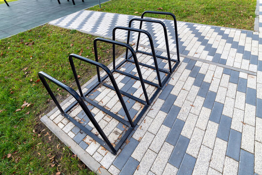 Empty Street Bike Parking Made Of Metal