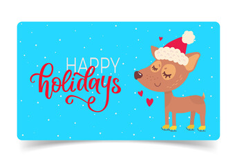 Merry Christmas and Happy New Year. Christmas greeting card template vector  Postcard or Poster or Flyer template. Illustrations of cute deer with accessories. Happy holiday