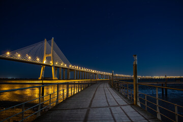 Fototapeta na wymiar Vasco da Gama bridge during night time