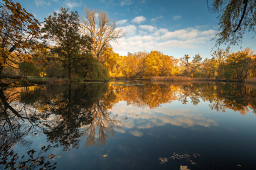 Bolko Island in Opole during the autumn morning.