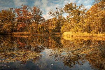 Bolko Island in Opole during the autumn morning.