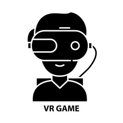 vr game icon, black vector sign with editable strokes, concept illustration