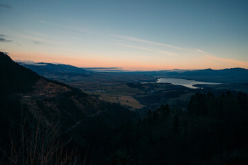 Landcape of mountain at sunset from of Liptov castle, Slovakia. Lake Liptovska Mara and Low Tatras...