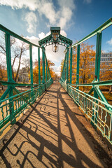 Groszowy Bridge in the autumn entourage. Autumn in Opole