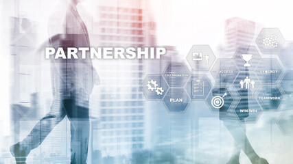 Fototapeta na wymiar Business partnership concept. Successful deal after great meeting. Multiple exposure, mixed media.