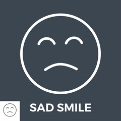 Sad Smile Thin Line Vector Icon Isolated on the Black Background.