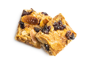 Crunchy cereal cookies with nuts and raisins isolated