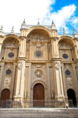 Stone side of Granada cathedral and pinnacles