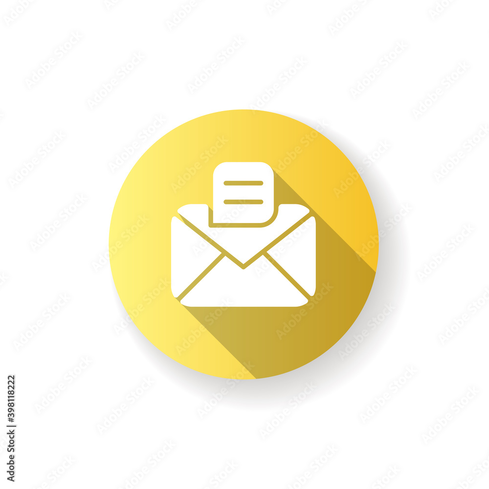 Poster message app yellow flat design long shadow glyph icon. texting and chat application. messenger conve