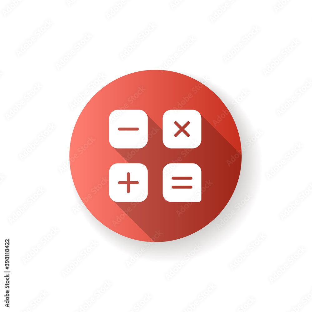 Poster calculator app red flat design long shadow glyph icon. arithmetic operations. performing calculation