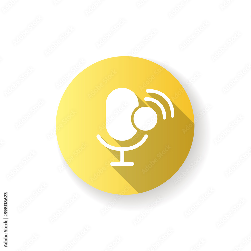 Poster voice assistant app yellow flat design long shadow glyph icon. intelligent personal assistant. conve