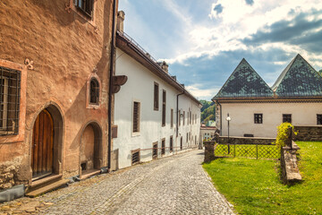 Fototapeta na wymiar Historic street in centre of Kremnica, important medieval mining town, Slovakia, Europe.