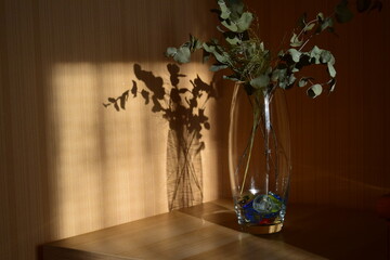 transparent glass vase with decor.