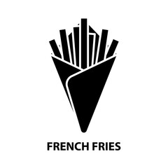 french fries symbol icon, black vector sign with editable strokes, concept illustration