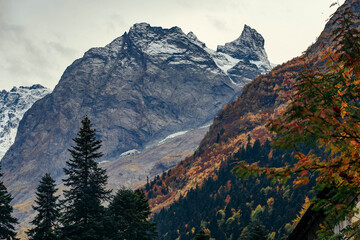 Great mountains in autumn. Dombay, Karachay-Cherkessia