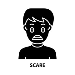 scare icon, black vector sign with editable strokes, concept illustration