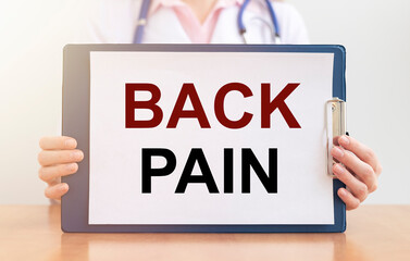 Back pain inscription or words. Health problem and medical help with backache