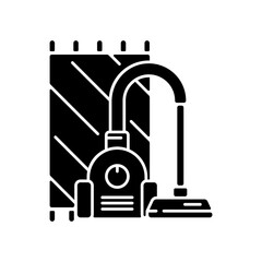 Vacuuming black glyph icon. Electronic household appliance for convenient home cleaning. Housekeeping chore silhouette symbol on white space. Modern vacuum cleaner. Vector isolated illustration