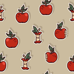 Vector Sweet Red Apples on Sand Beige seamless pattern background. Perfect for fabric, wallpaper and scrapbooking projects.