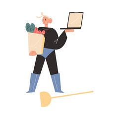 Happy young father in superhero costume doing many things in one moment at home