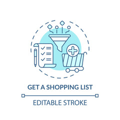 Creating shopping list concept icon. Shopping tip idea thin line illustration. Making grocery lists. Online store. Economical purchases. Vector isolated outline RGB color drawing. Editable stroke
