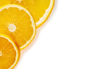 Fresh orange fruit slices on white