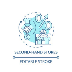 Second-hand stores concept icon. Thrift stores idea thin line illustration. Saving on clothing. Funding specific charitable organization. Vector isolated outline RGB color drawing. Editable stroke