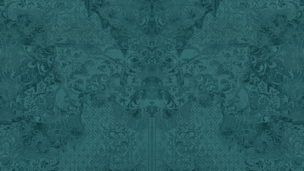 Old turquoise grunge vintage shabby patchwork motif tiles stone concrete cement wall wallpaper...