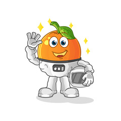 orange astronaut waving character. cartoon mascot vector