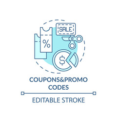 Coupons and promo codes concept icon. Shopping tip idea thin line illustration. Extra discount on next purchase. Percentage-based discount. Vector isolated outline RGB color drawing. Editable stroke