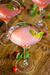 Cocktails. Alcoholic Drinks made with gin, vodka, rum or whiskey mixed with soda water, fruit juices and garnishes with limes and cherries. Classic American bar drinks.