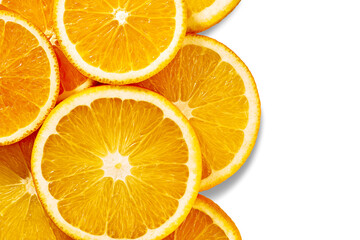 Orange slices flat lay on white