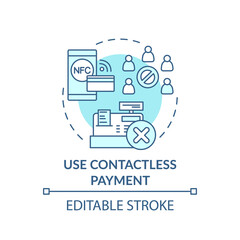 Using contactless payment concept icon. Safe shopping during Covid tip idea thin line illustration. Touch-free paying. Cash-spending habits. Vector isolated outline RGB color drawing. Editable stroke