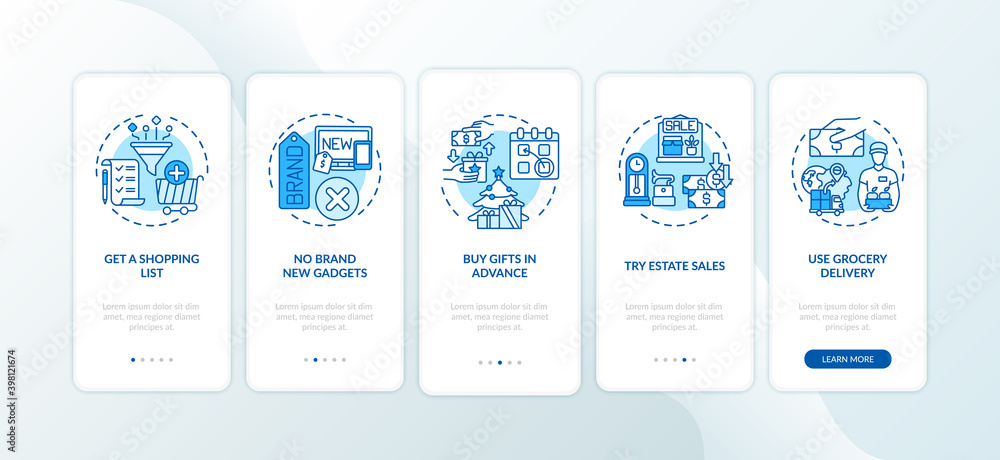 Poster shopping advices onboarding mobile app page screen with concepts. shopping plan, grocery delivery wa