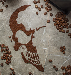 Skull Stencil Food Typographic Design with Coffee