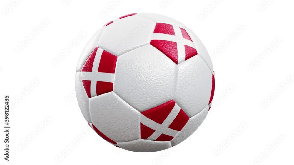 Poster realistic 360-degree seamless looping roll of the denmark flag textured soccer ball rendered in uhd,