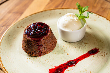 lava cake with berry sauce