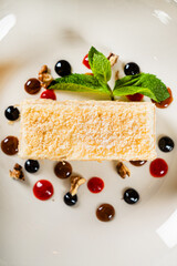 napoleon cake wiht berry sauce