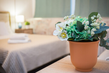 Beautiful flowers in the pot interior decoration